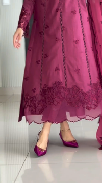 3 Piece Cotton Embroidered Dress - Majesty Wine