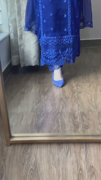 4 Piece Chiffon Embroidered Dress - Navy Delight