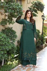 2 Piece Khaddar Embroidered Dress - Green Oasis