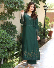 2 Piece Khaddar Embroidered Dress - Green Oasis