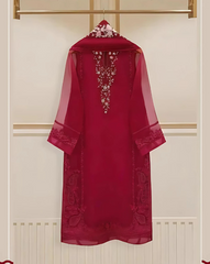 4 Piece Stitched Organza Embroidered Dress, GR-16 in Shocking Red
