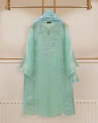 4 Piece Stitched Organza Embroidered Dress, BL-16 in blue