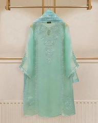 4 Piece Stitched Organza Embroidered Dress, BL-16 in blue