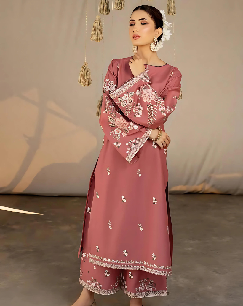 2 Piece Stitched Lawn Embroidered Dress, Peach color, LP-51 Femenite.pk 2 Piece Stitched Lawn Embroidered Dress, Peach color, LP-51 Femenite.pk