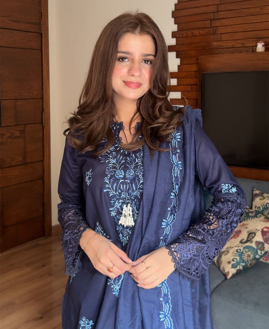 3 Piece Cotton/dhanak Embroidered Dress - Noor e nil