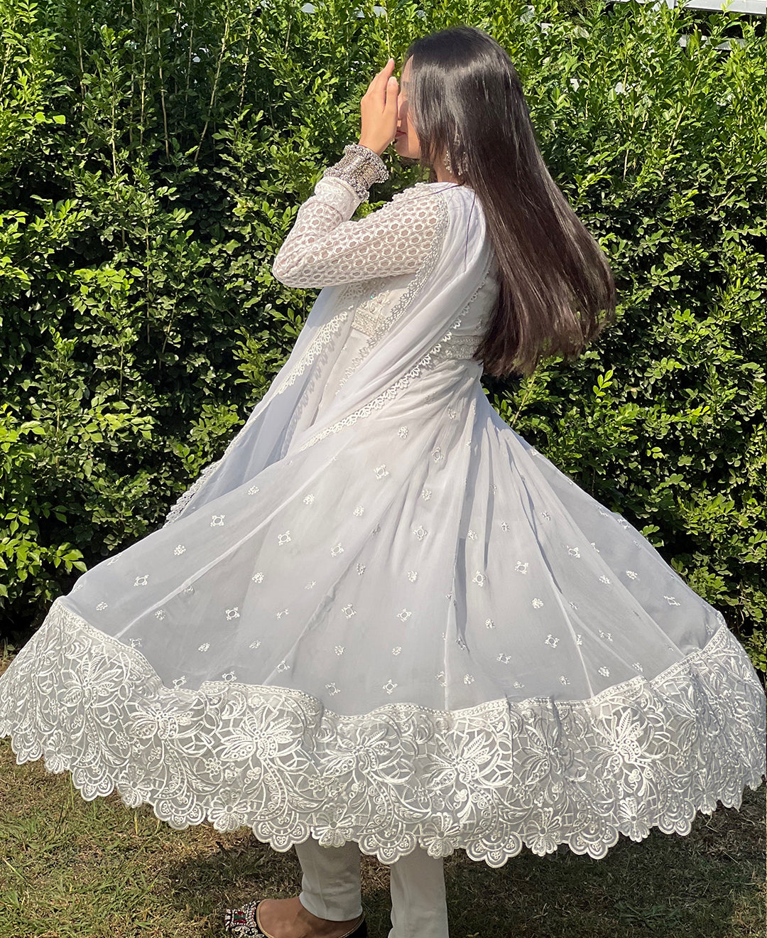 4 Piece Chiffon Embroidered frock - Diamond Dust