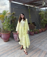3 Piece Cotton Embroidered Dress - Lemon Haze