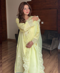 3 Piece Cotton Embroidered Dress - Lemon Haze