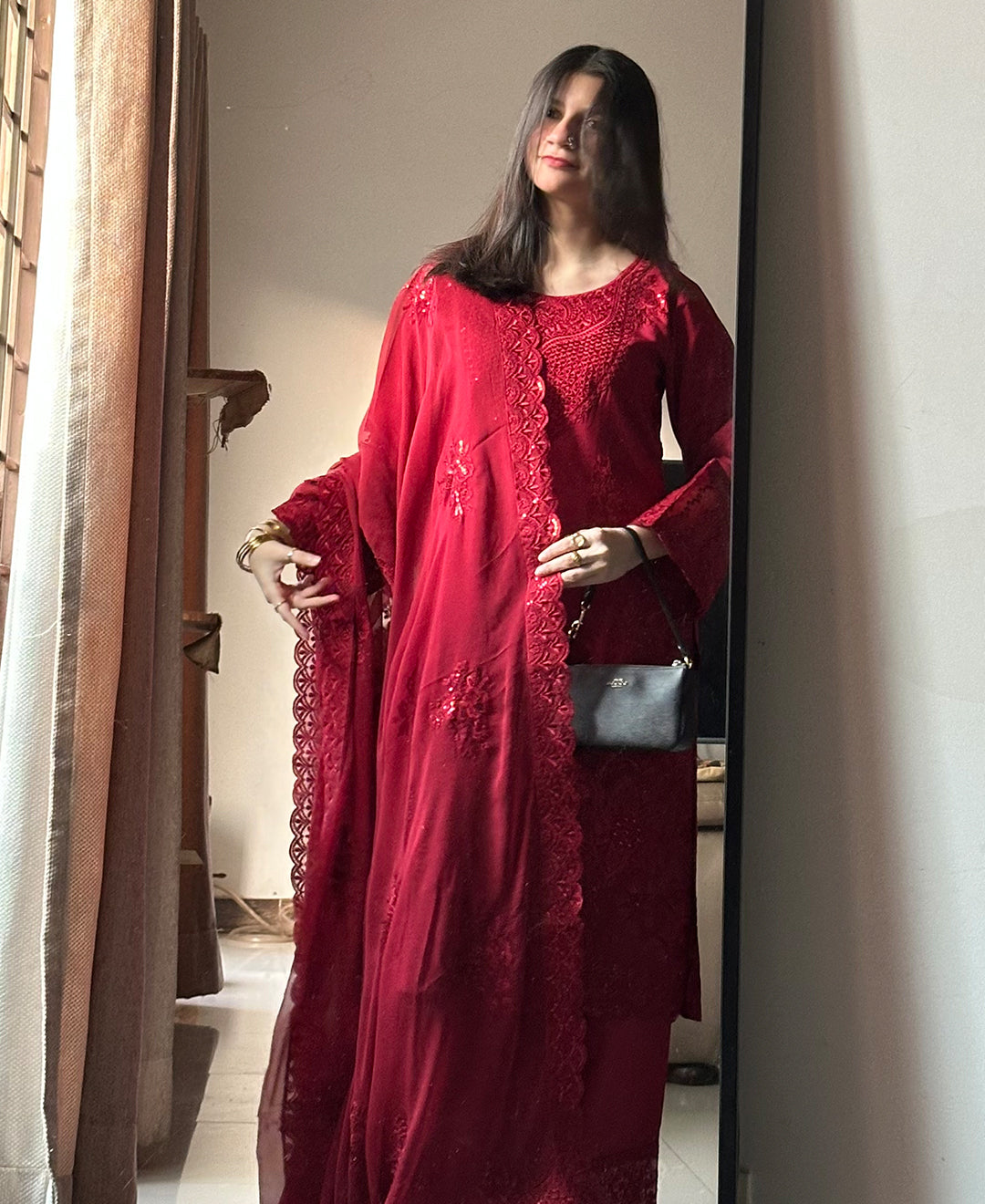 4 Piece Viscose Embroidered Dress - Dusk Rose