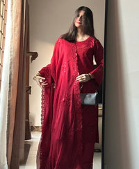 4 Piece Viscose Embroidered Dress - Dusk Rose