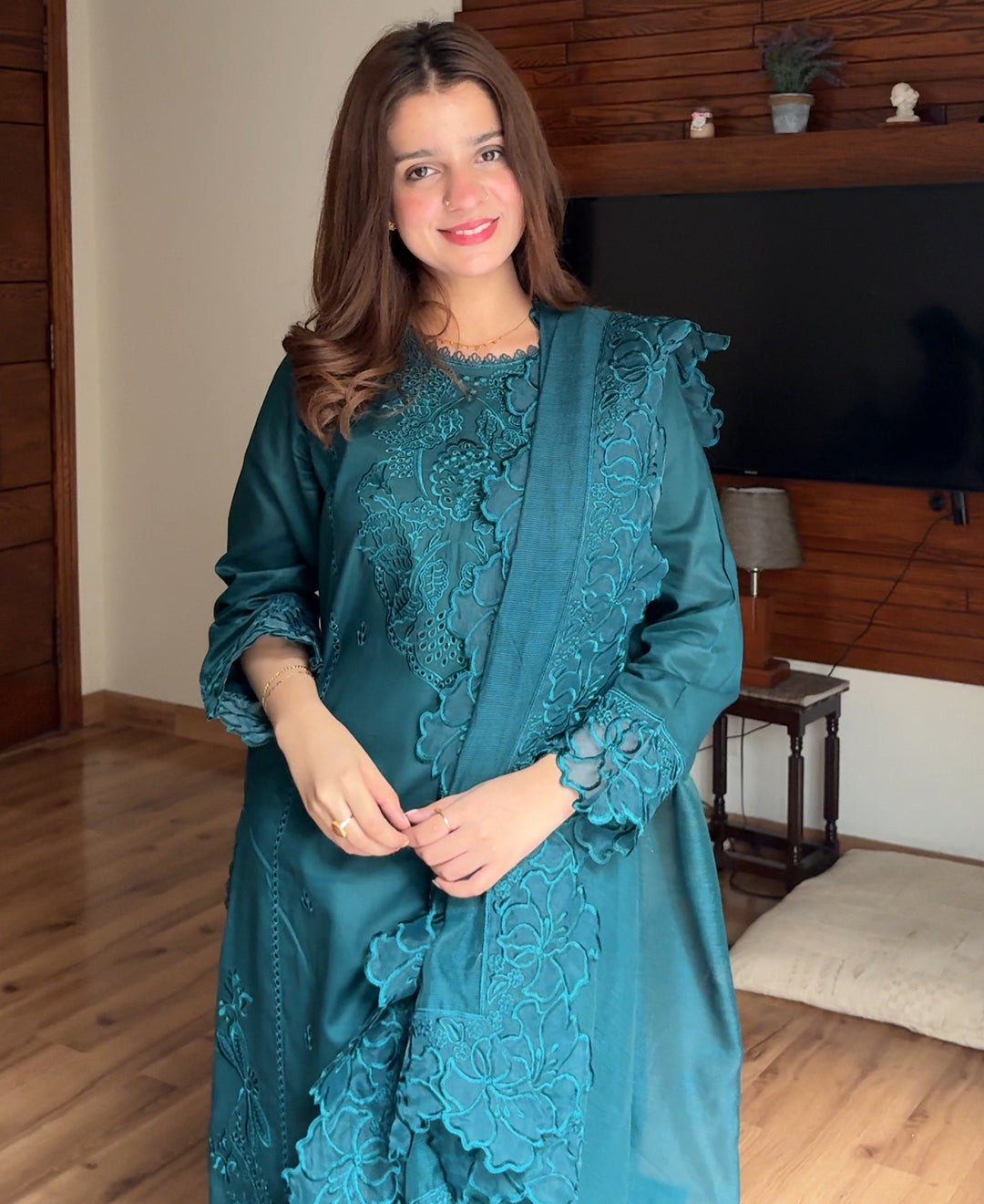 3 Piece Cotton Embroidered Dress - Teal Haze Femenite.pk 3 Piece Cotton Embroidered Dress - Teal Haze Femenite.pk