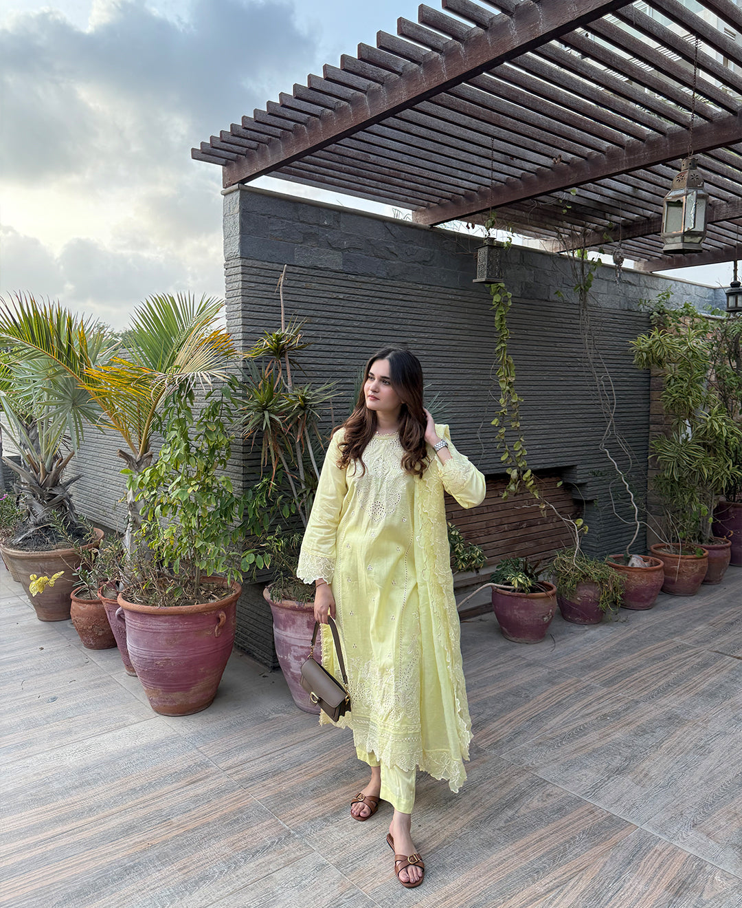 3 Piece Cotton Embroidered Dress - Lemon Haze