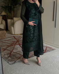 4 Piece Premium Chiffon Embroidered Dress -Zumrud