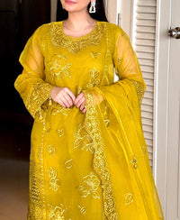 4 Piece Organza Embroidered Dress - Mustard Muse
