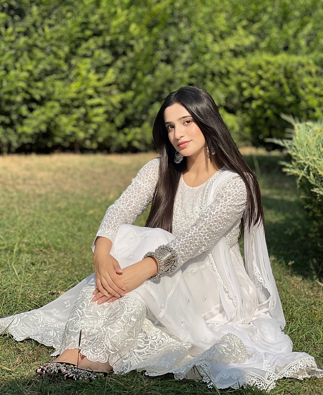 4 Piece Chiffon Embroidered frock - Diamond Dust