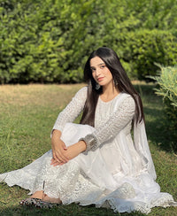 4 Piece Chiffon Embroidered frock - Diamond Dust