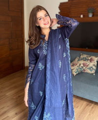 3 Piece Cotton/dhanak Embroidered Dress - Noor e nil