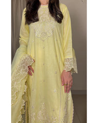 3 Piece Cotton Embroidered Dress - Lemon Haze