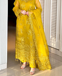 4 Piece Organza Embroidered Dress - Mustard Muse