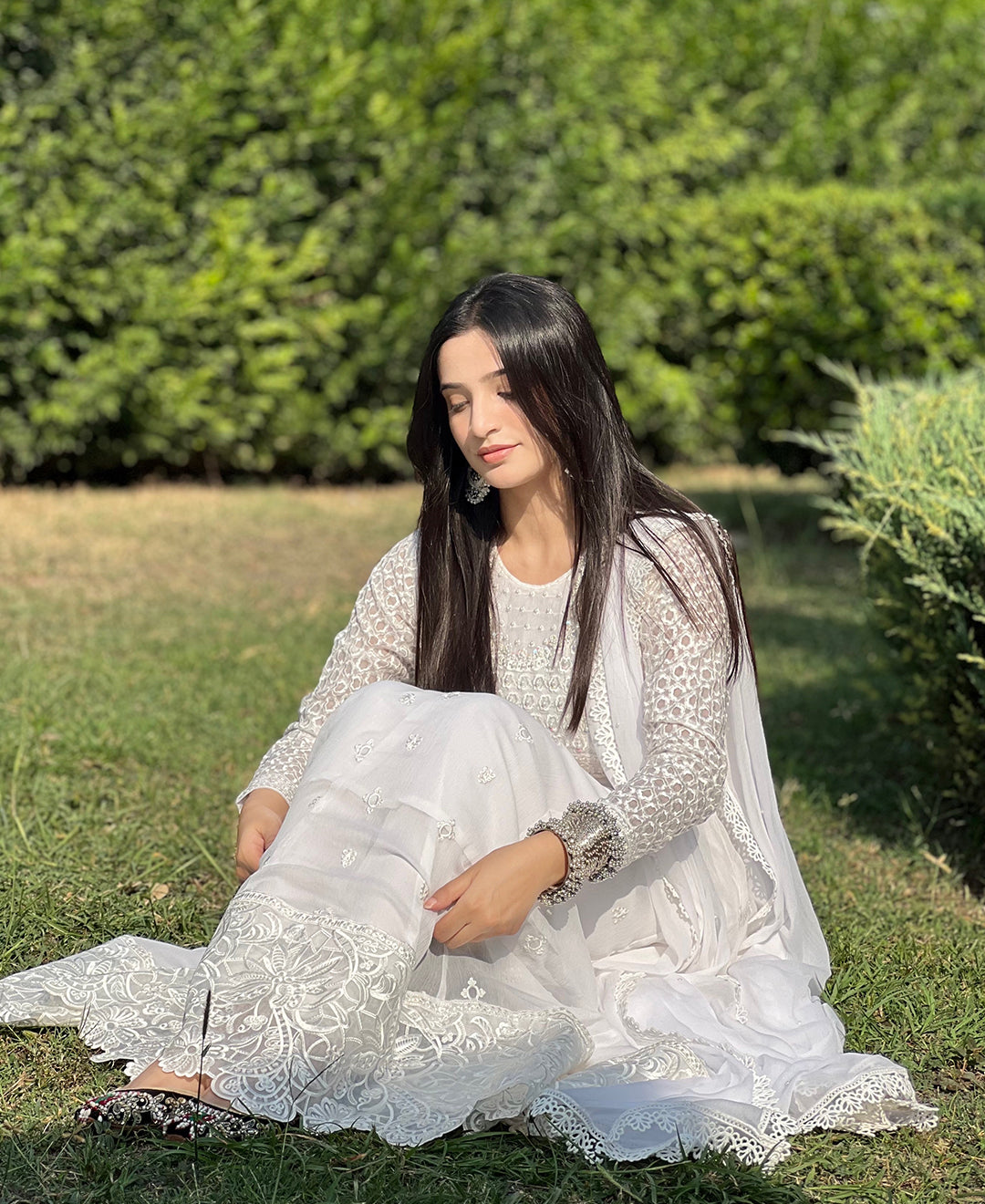 4 Piece Chiffon Embroidered frock - Diamond Dust