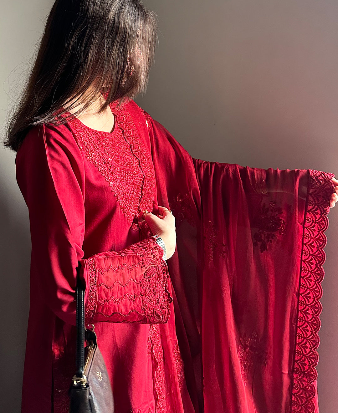 4 Piece Viscose Embroidered Dress - Dusk Rose