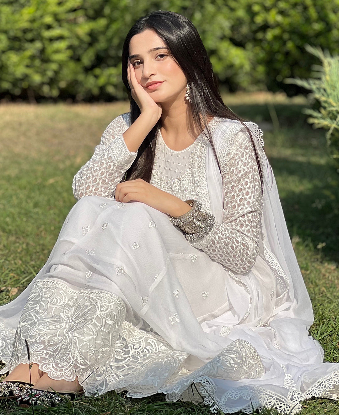 4 Piece Chiffon Embroidered frock - Diamond Dust