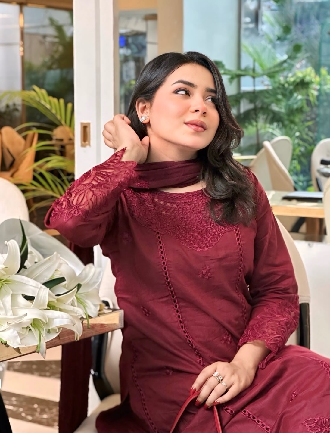 3 Piece Cotton Embroidered Dress - Majesty Wine