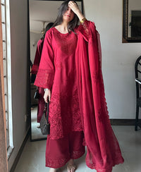 4 Piece Viscose Embroidered Dress - Dusk Rose