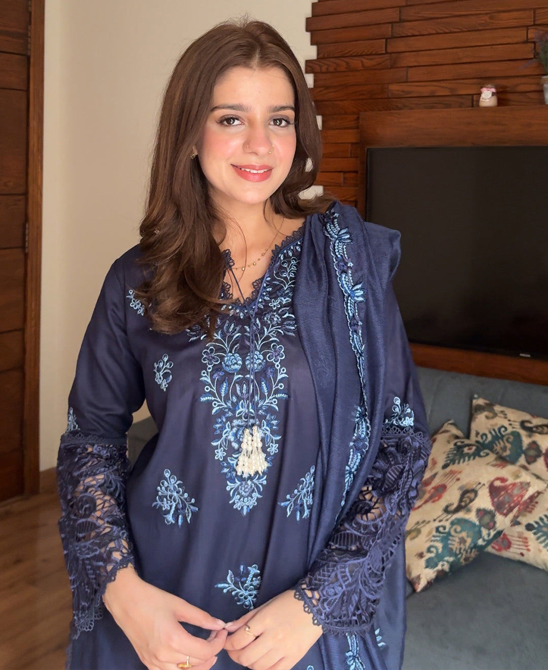 3 Piece Cotton/dhanak Embroidered Dress - Noor e nil