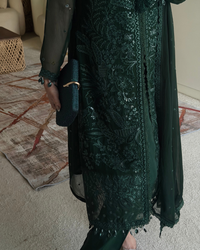 4 Piece Premium Chiffon Embroidered Dress -Zumrud