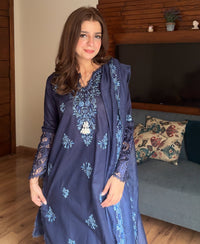3 Piece Cotton/dhanak Embroidered Dress - Noor e nil