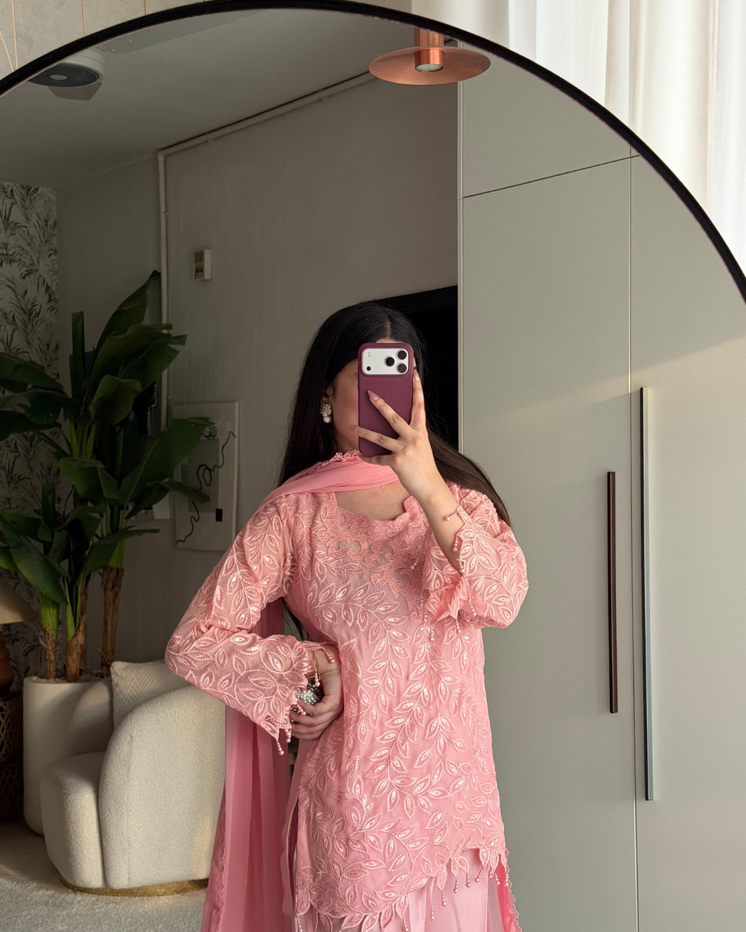 4 Piece Premium Chiffon Embroidered Dress -Blush Willow