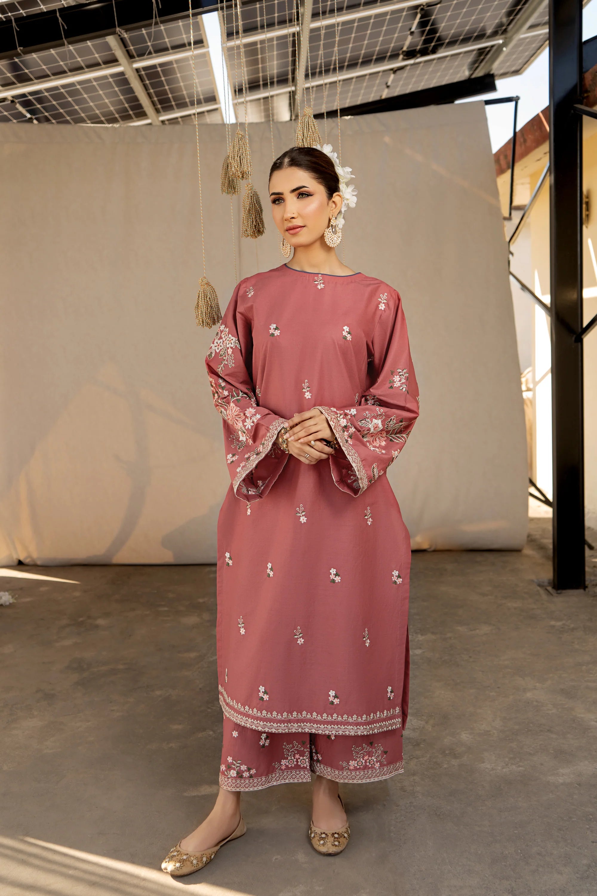 2 Piece Stitched Lawn Embroidered Dress, Peach color, LP-51