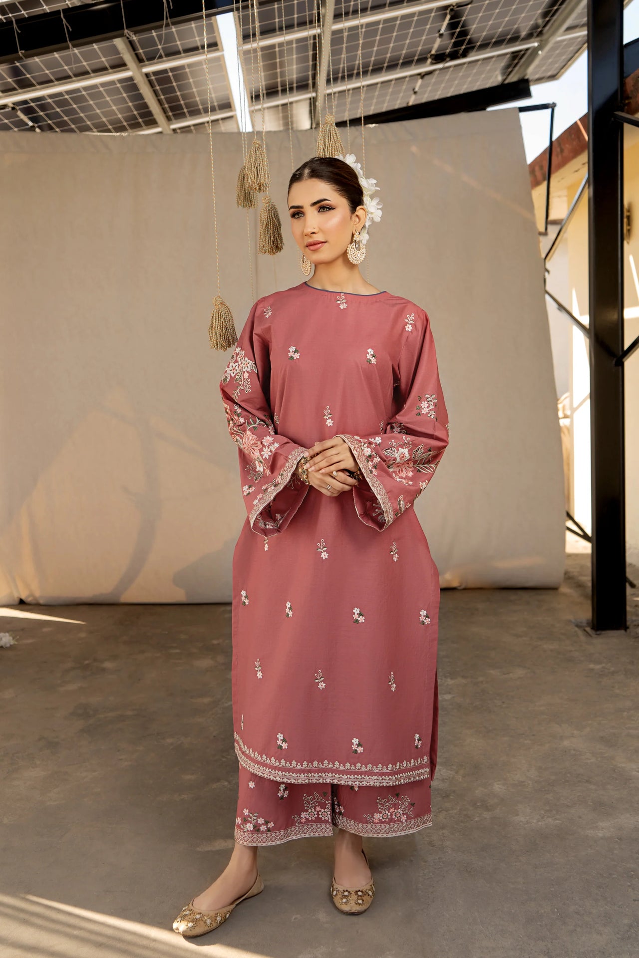 2 Piece Stitched Lawn Embroidered Dress, Peach color, LP-51