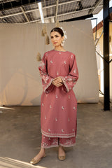 2 Piece Stitched Lawn Embroidered Dress, Peach color, LP-51