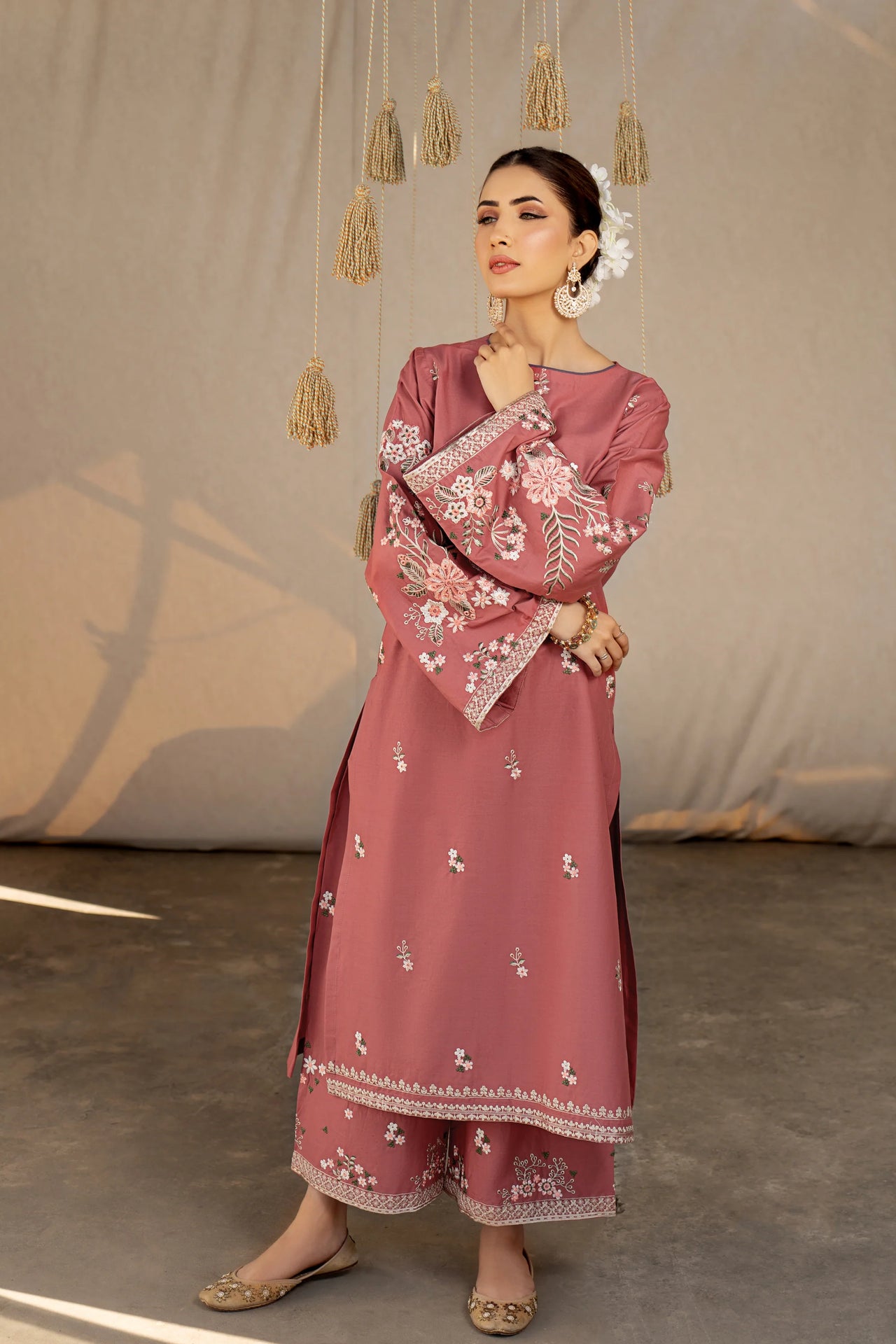 2 Piece Stitched Lawn Embroidered Dress, Peach color, LP-51 2 Piece Stitched Lawn Embroidered Dress, Peach color, LP-51