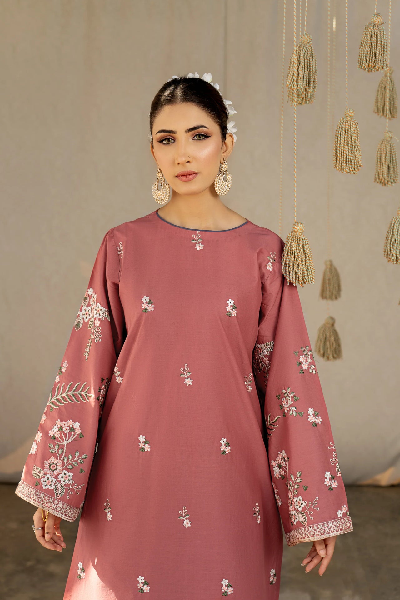 2 Piece Stitched Lawn Embroidered Dress, Peach color, LP-51 2 Piece Stitched Lawn Embroidered Dress, Peach color, LP-51