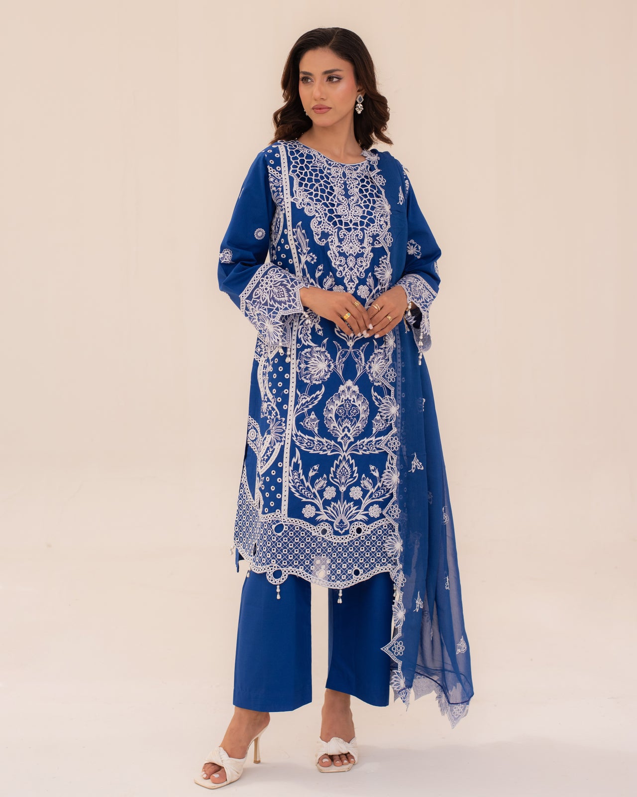 3 Piece Cotton Embroidered Dress - Zarqa set