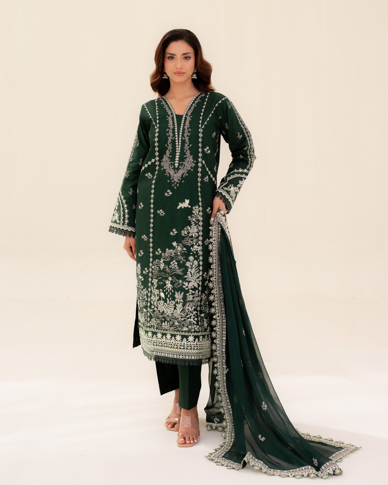 3 Piece Cotton Embroidered Dress - Mehreen set