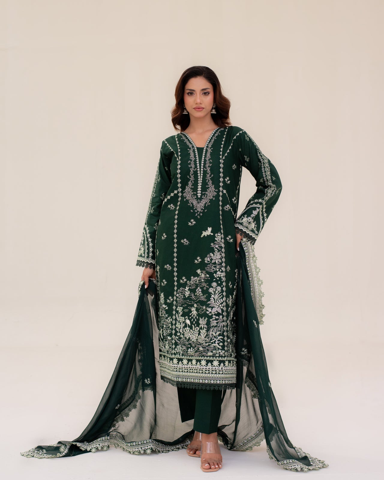 3 Piece Cotton Embroidered Dress - Mehreen set