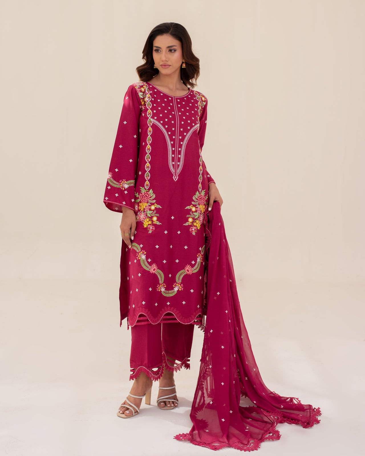 3 Piece Cotton Embroidered Dress - Zariya set