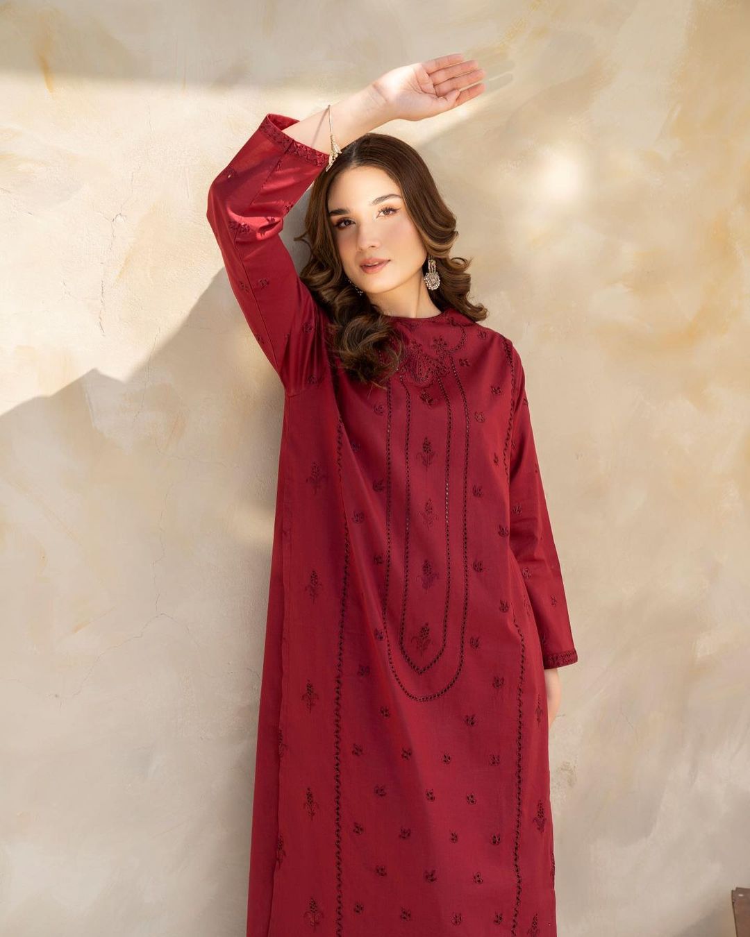 Dark Mehroon 2-Piece Chikankari Dress (LM-51)