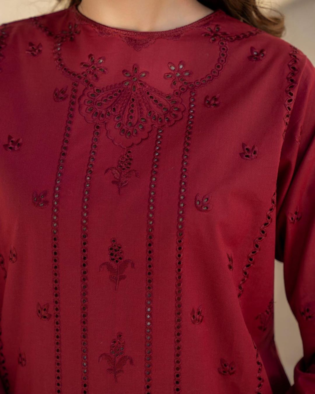 Dark Mehroon 2-Piece Chikankari Dress (LM-51)