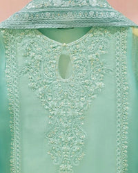 4 Piece Stitched Organza Embroidered Dress, BL-16 in blue