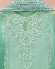 4 Piece Stitched Organza Embroidered Dress, BL-16 in blue