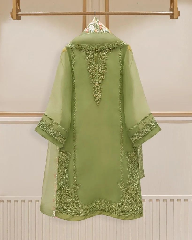 4 Piece Stitched Organza Embroidered Dress, GR-16 in Pista Green Femenite.pk 4 Piece Stitched Organza Embroidered Dress, GR-16 in Pista Green Femenite.pk