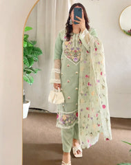 Mp-62 - 4 Piece Organza Embroidered Dress