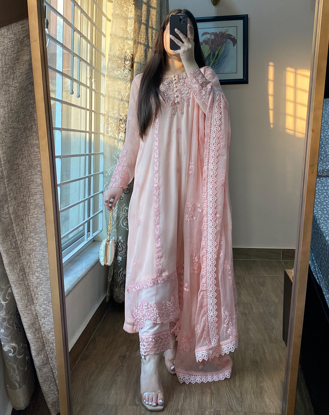4 Piece Chiffon Embroidered - Whisper Pink
