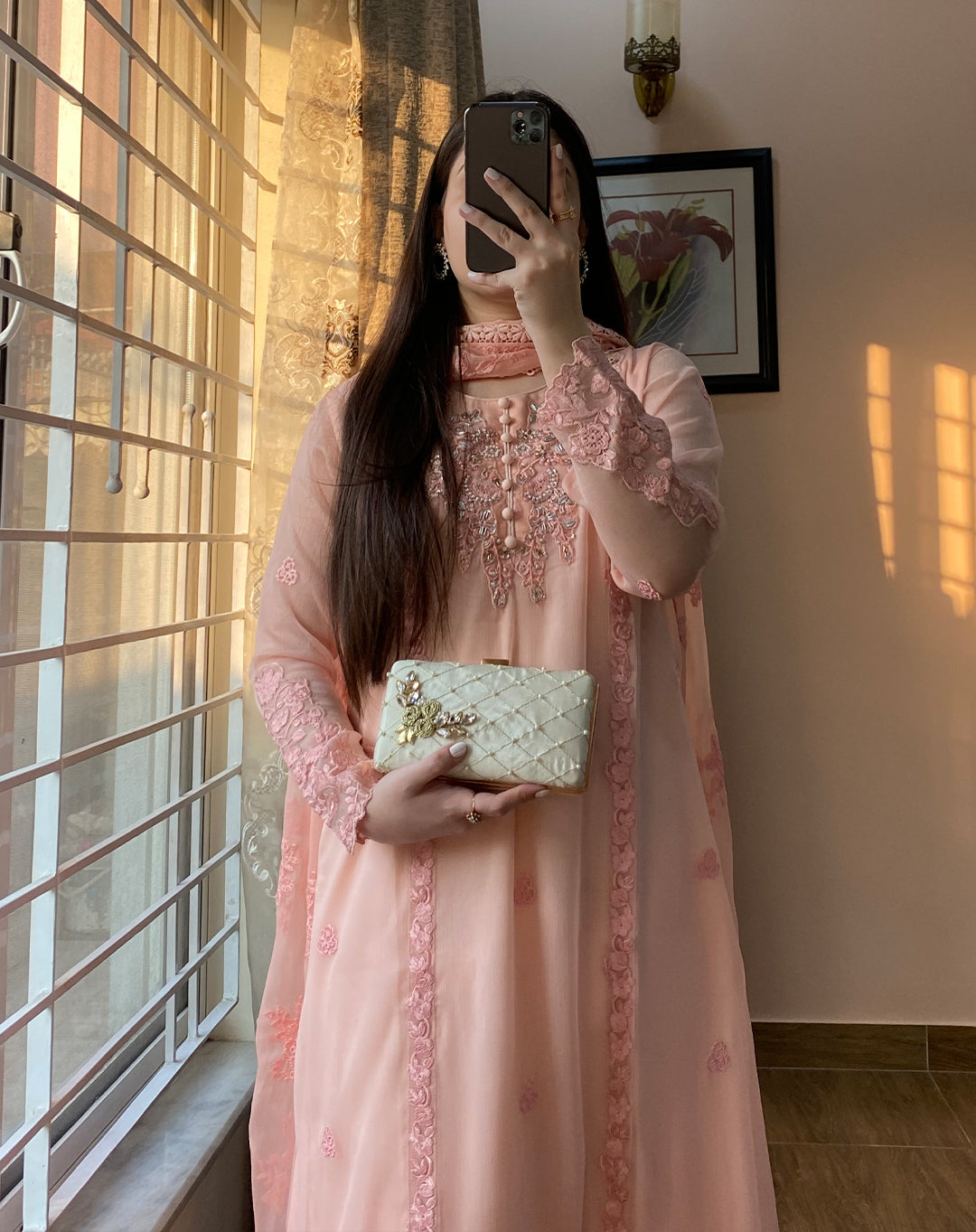 4 Piece Chiffon Embroidered - Whisper Pink