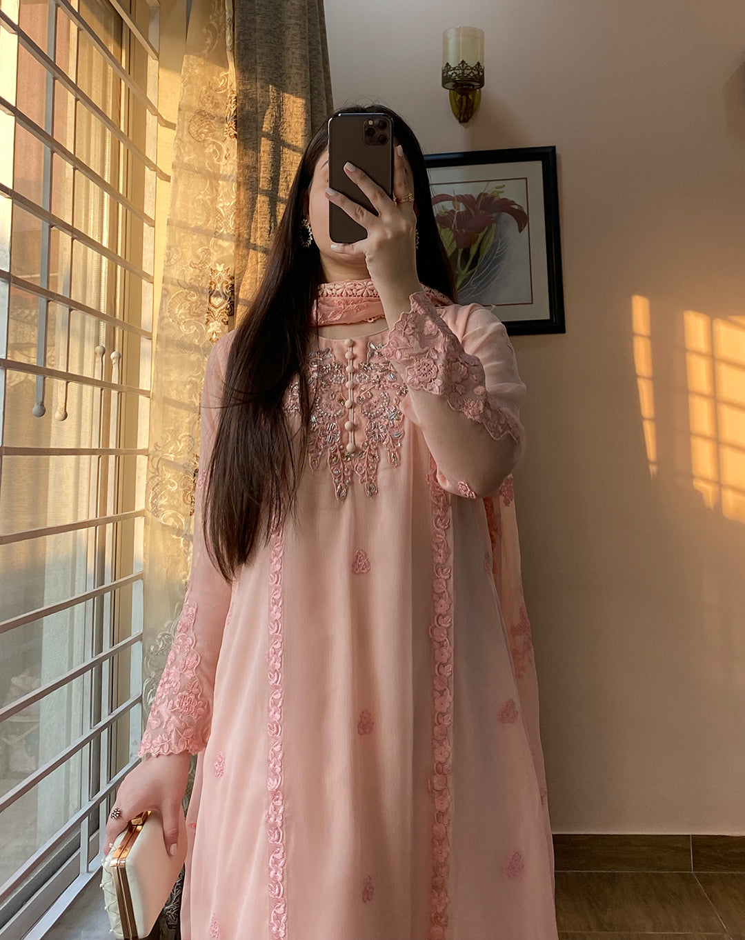 4 Piece Chiffon Embroidered - Whisper Pink